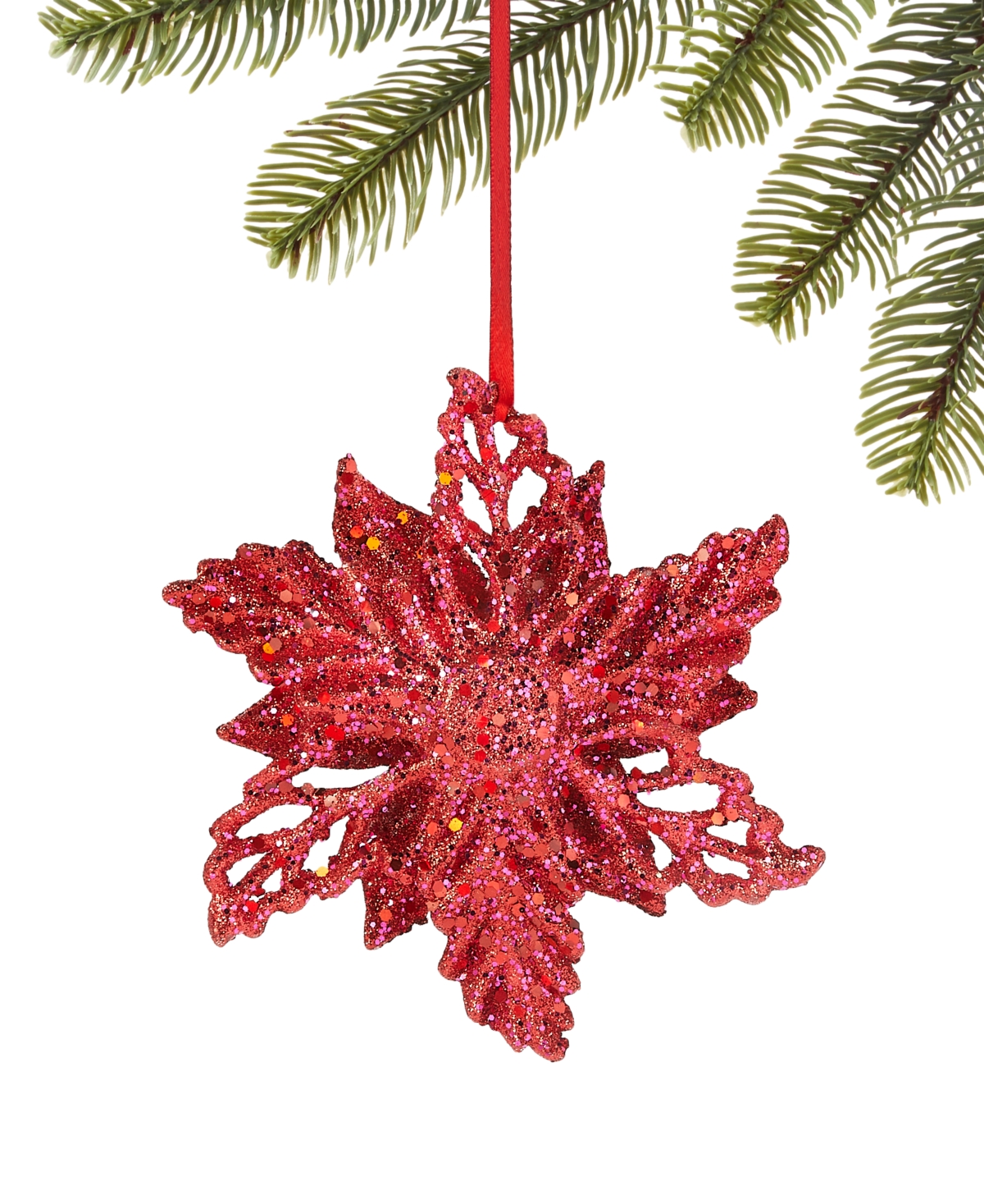 Holiday Lane Burgundy and Blush Glittered Flower Ornament, Exclusively at Macy's