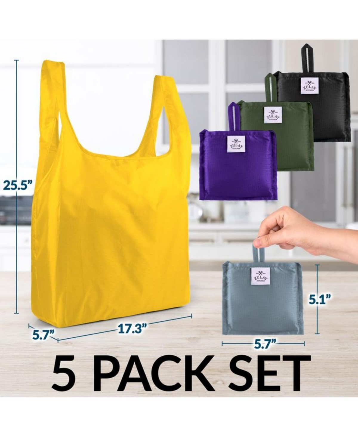 Zulay Kitchen 5 Pack 50 Pound Reusable Grocery Bags - Reusable Bags With Handles - Assorted 2