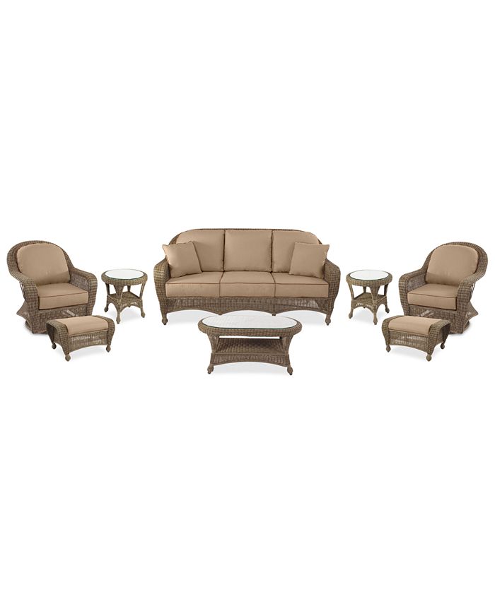 Furniture Sandy Cove Outdoor Wicker 8Pc. Seating Set (1 Sofa, 2 Swivel