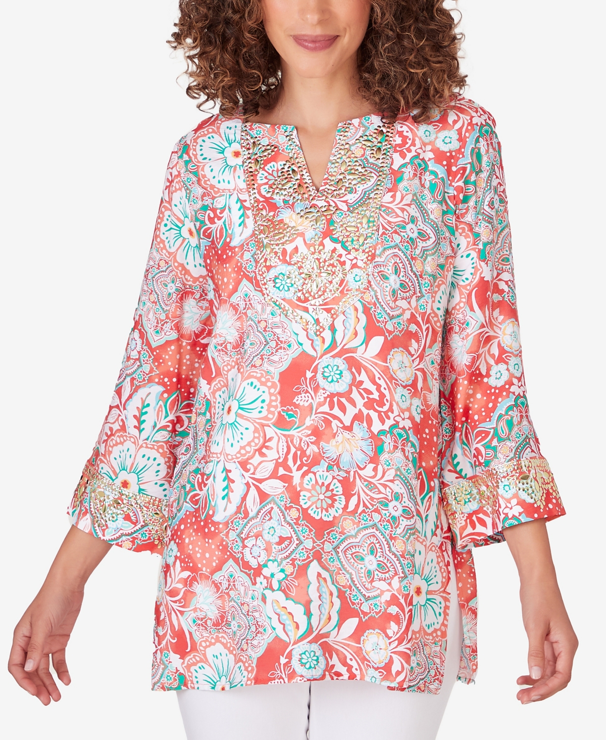 Petite Silky Floral Voile Top - Punch Multi