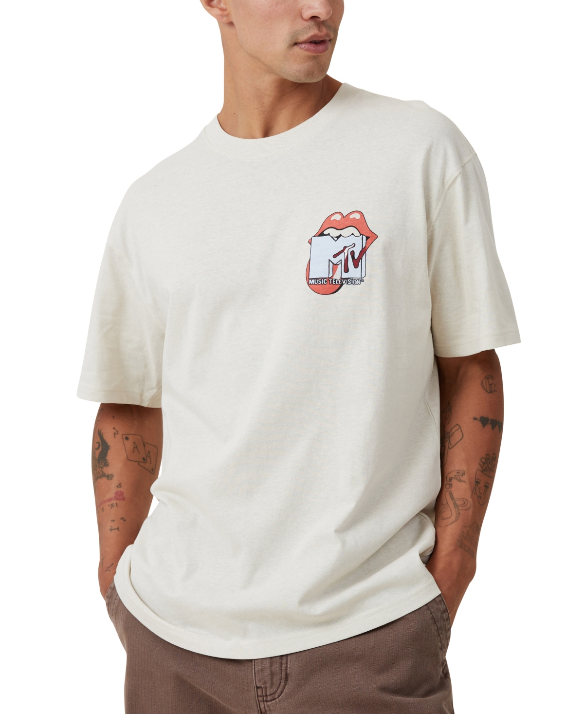 Shop Cotton On Men's Mtv X Rolling Stones Loose Fit T-shirt In Beige