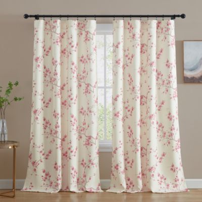 Jasmine Floral Patterned Room Darkening Curtain ROD POCKET POLE TOP Panels - Set of 2