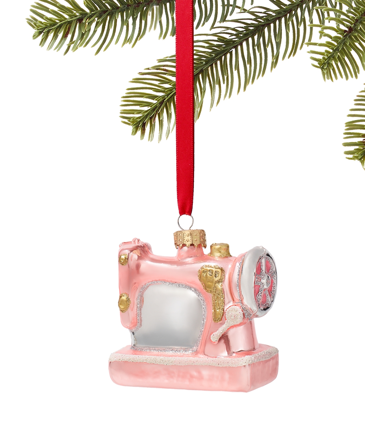 Holiday Lane All About You Pink Sewing Machine Glass Ornament, Exclusively at Macy's