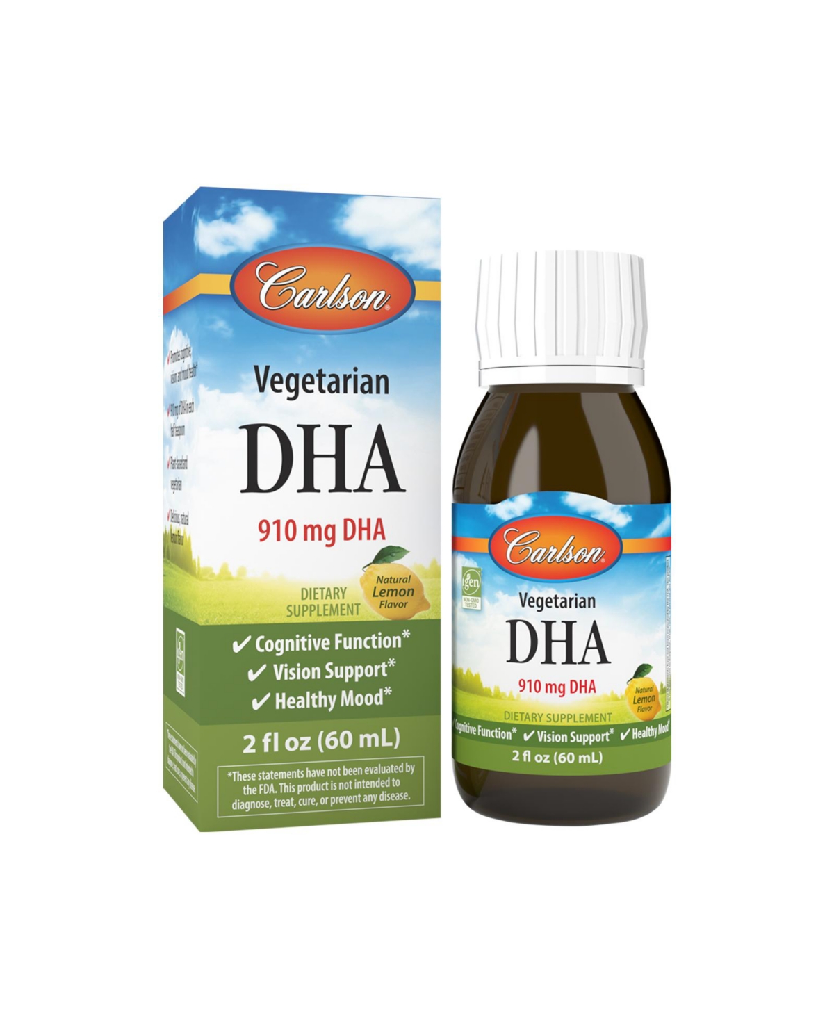 Carlson - Vegetarian Dha, 910 mg Dha, Cognitive Function, Mood Health, Plant-Based, Lemon, 60 mL (2 fl oz)
