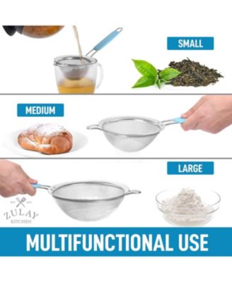 Set of 3 Premium Stainless Steel Fine Mesh Strainer with Non-Slip Handles