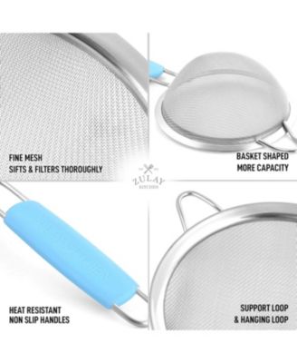 Set of 3 Premium Stainless Steel Fine Mesh Strainer with Non-Slip Handles