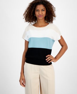 T Tahari Women's Colorblocked V-Neck Long-Sleeve Sweater