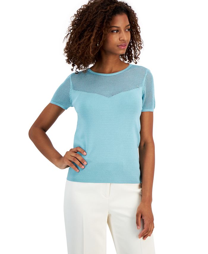 T-Tahari Split Neck Long Sleeve Shirt