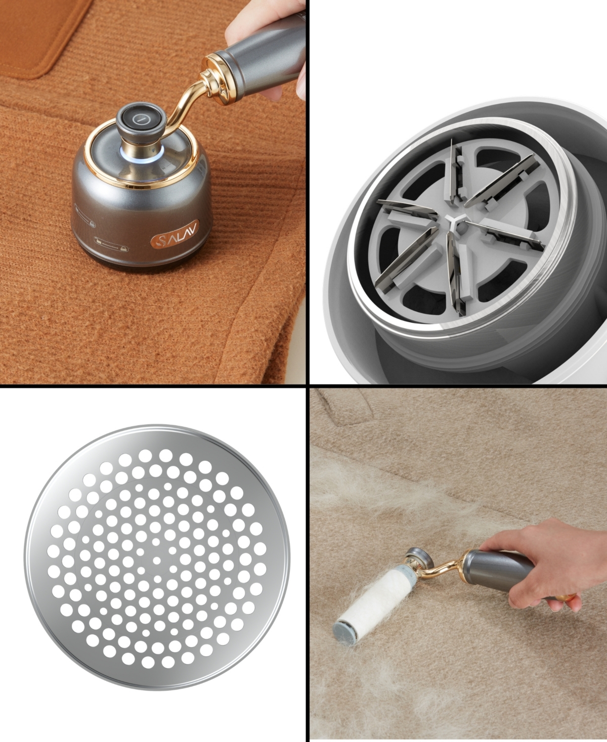 Salav Retro Edition Duopress Handheld Steamer Iron And Fabric Shaver Lint Roller Set Titanium In Pearl
