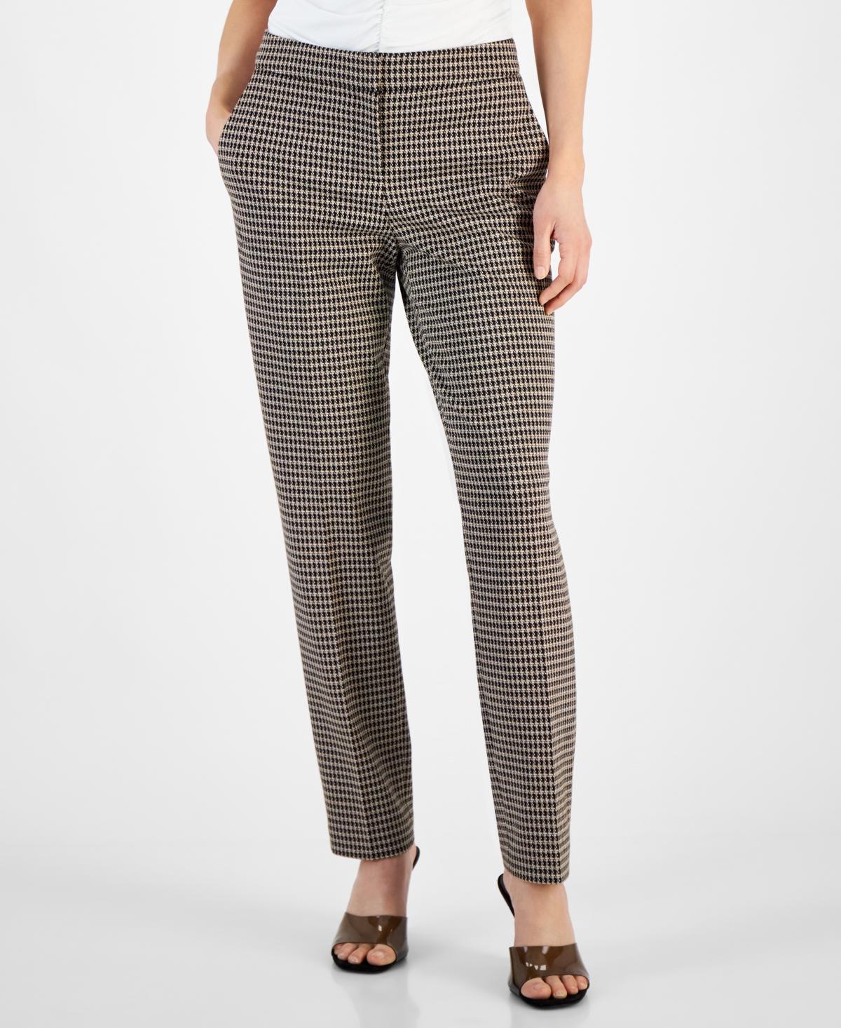 Bar Iii Women's Houndstooth Mid-Rise Straight-Leg Ankle Pants, Created for Macy's