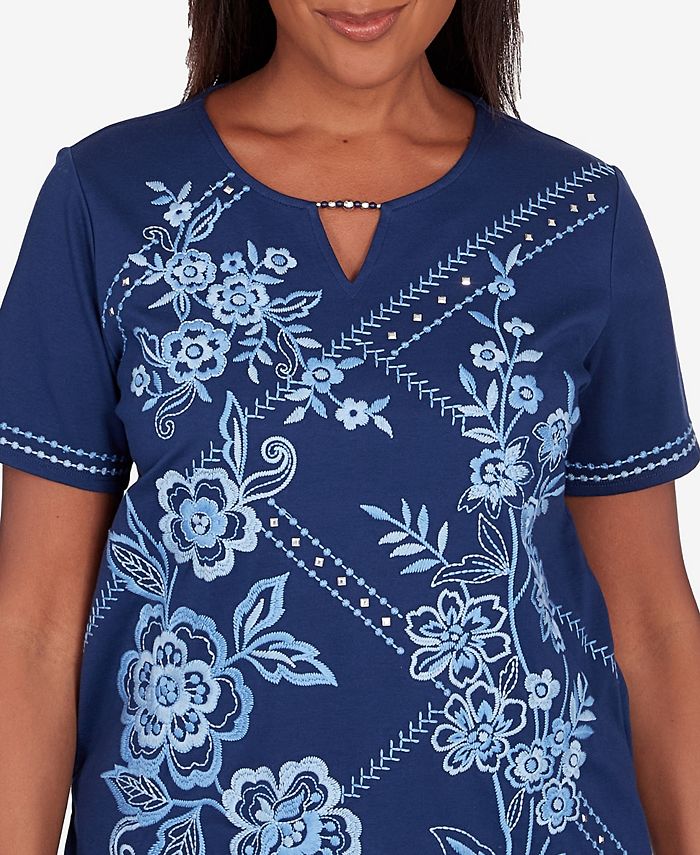 Alfred Dunner Blue Bayou Women's Monotone Embroidery Top - Macy's