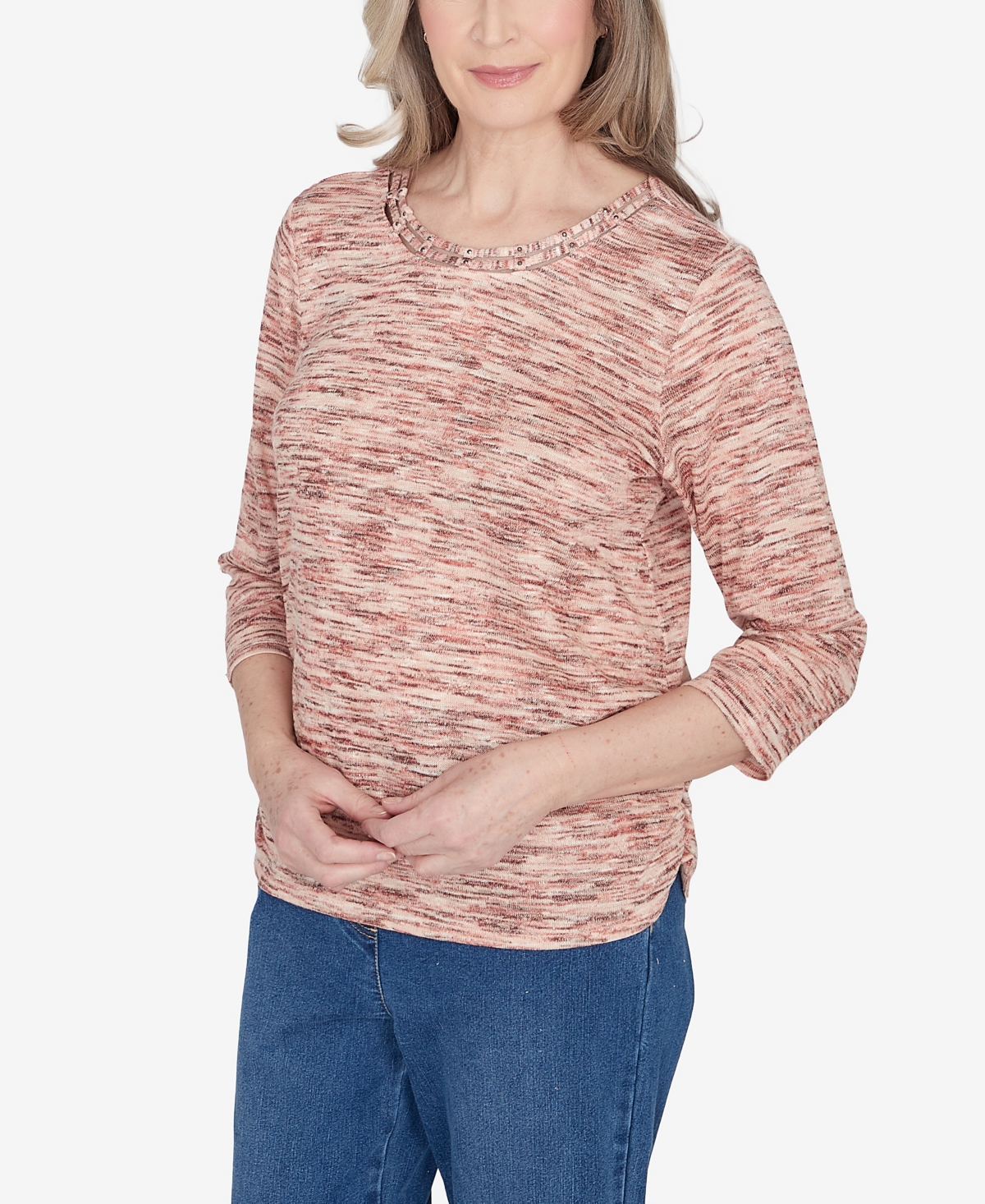 Alfred Dunner Scottsdale Women's Space Dye Beaded Neck Top