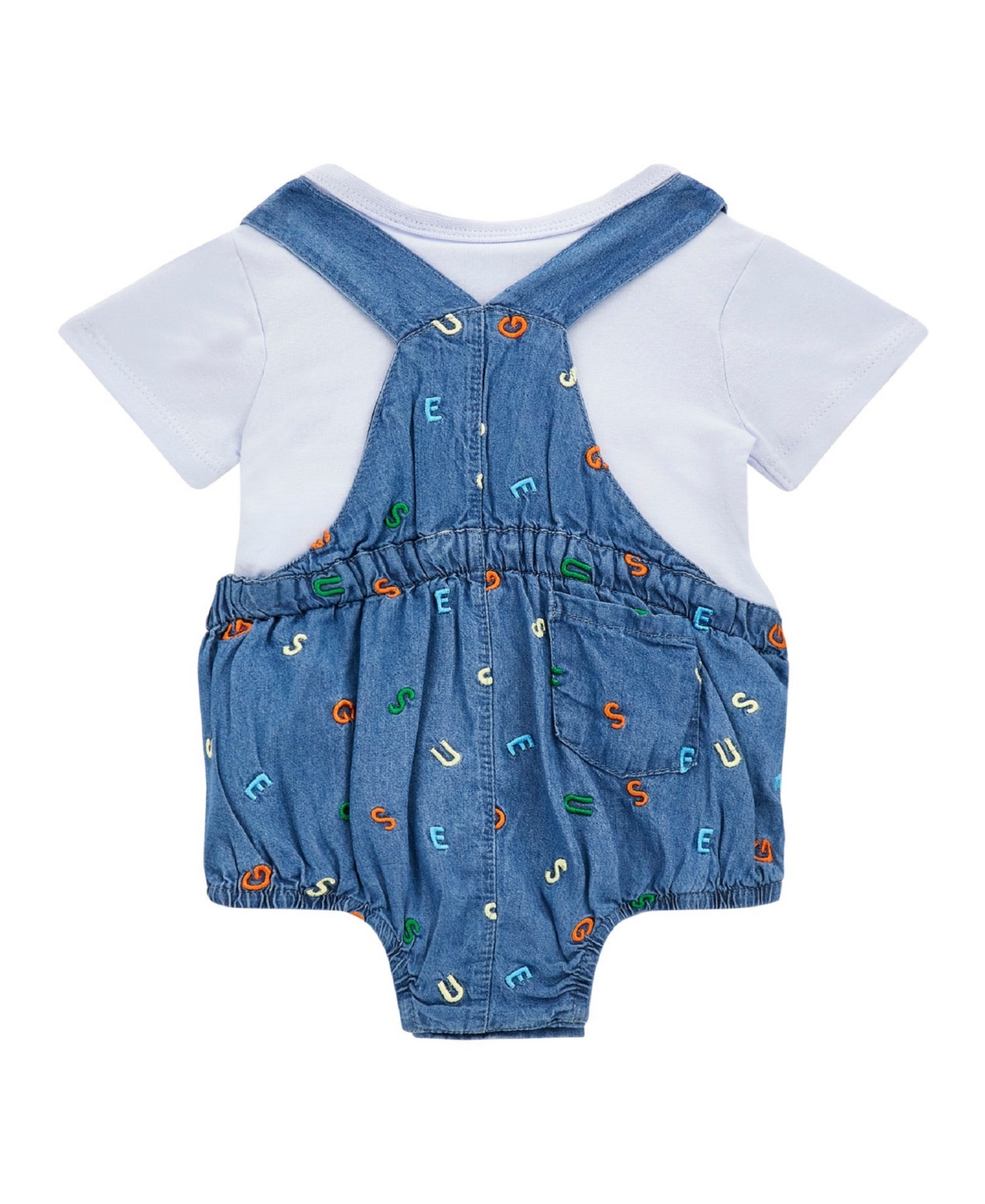 Shop Guess Baby Boy Short Sleeve Bodysuit And Embroidered Bubble In Astral Pale Blue