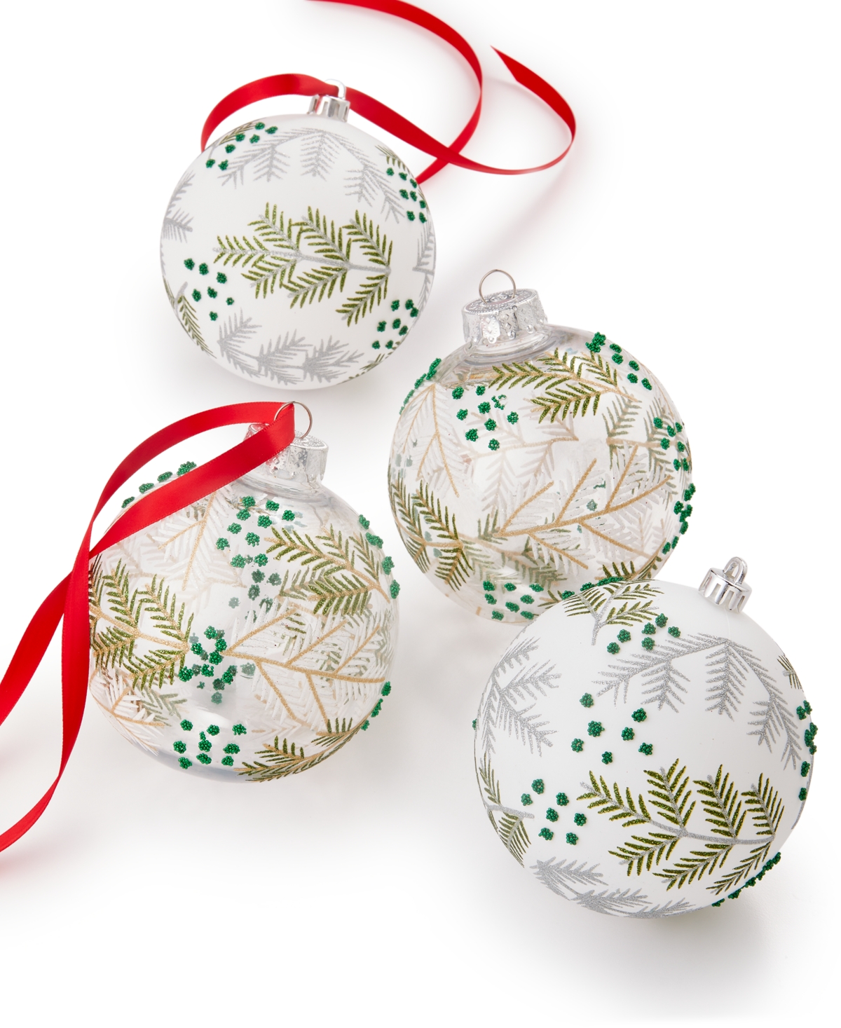 Holiday Lane Northern Lights Set of 4 Shatterproof Clear & White Decorated Ball Ornaments, Created for Macy's