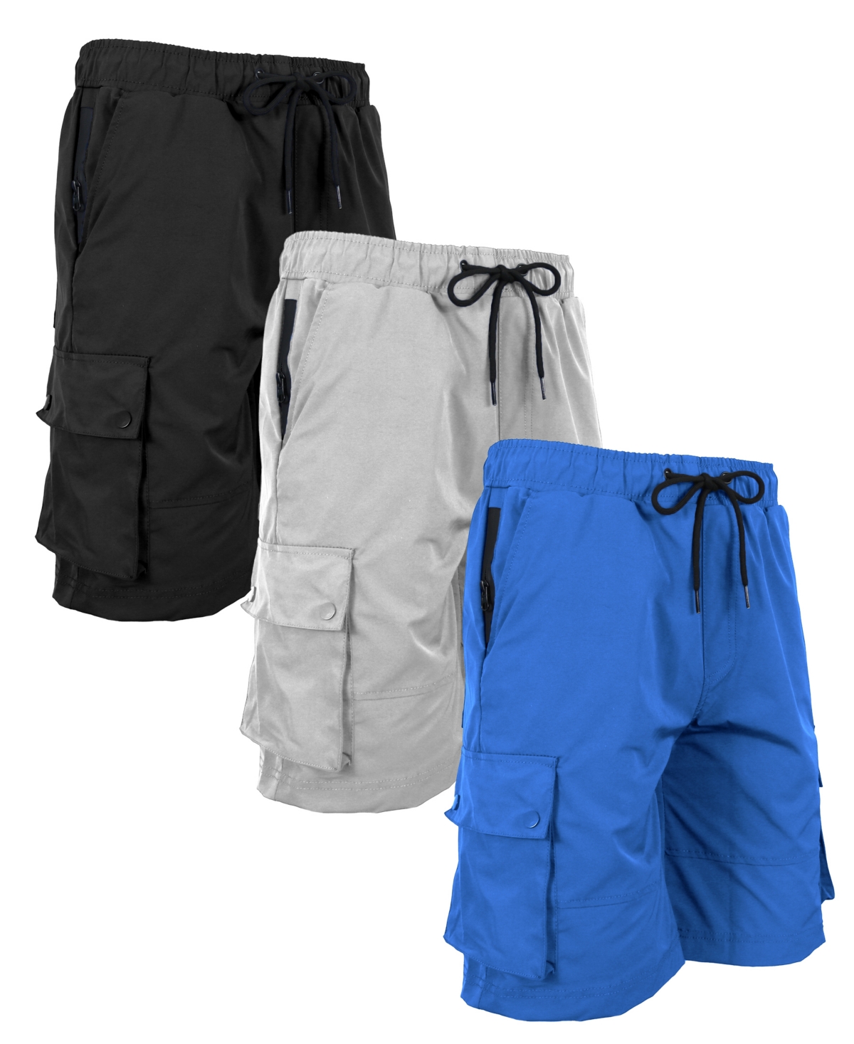 Shop Galaxy By Harvic Men's Moisture Wicking Performance Quick Dry Cargo Shorts-3 Pack In Blk-grey-blue