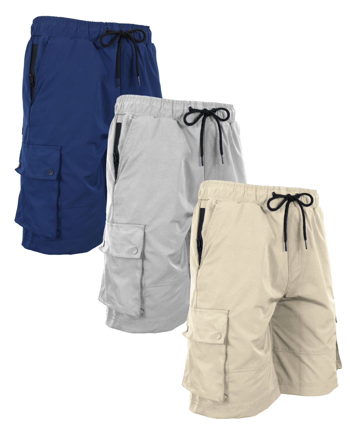 Men's Moisture Wicking Performance Quick Dry Cargo Shorts-3 Pack - NAVY-LIGHT BLUE-BLUE