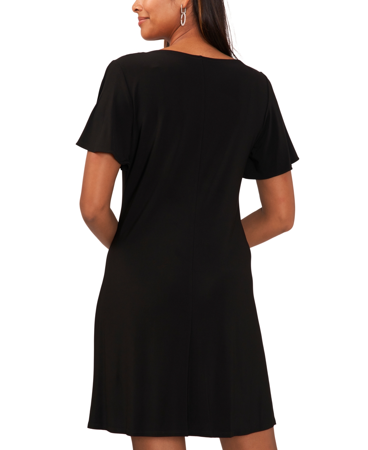 Shop Msk Women's V-neck Short-sleeve Embellished-hem Shift Dress In Black