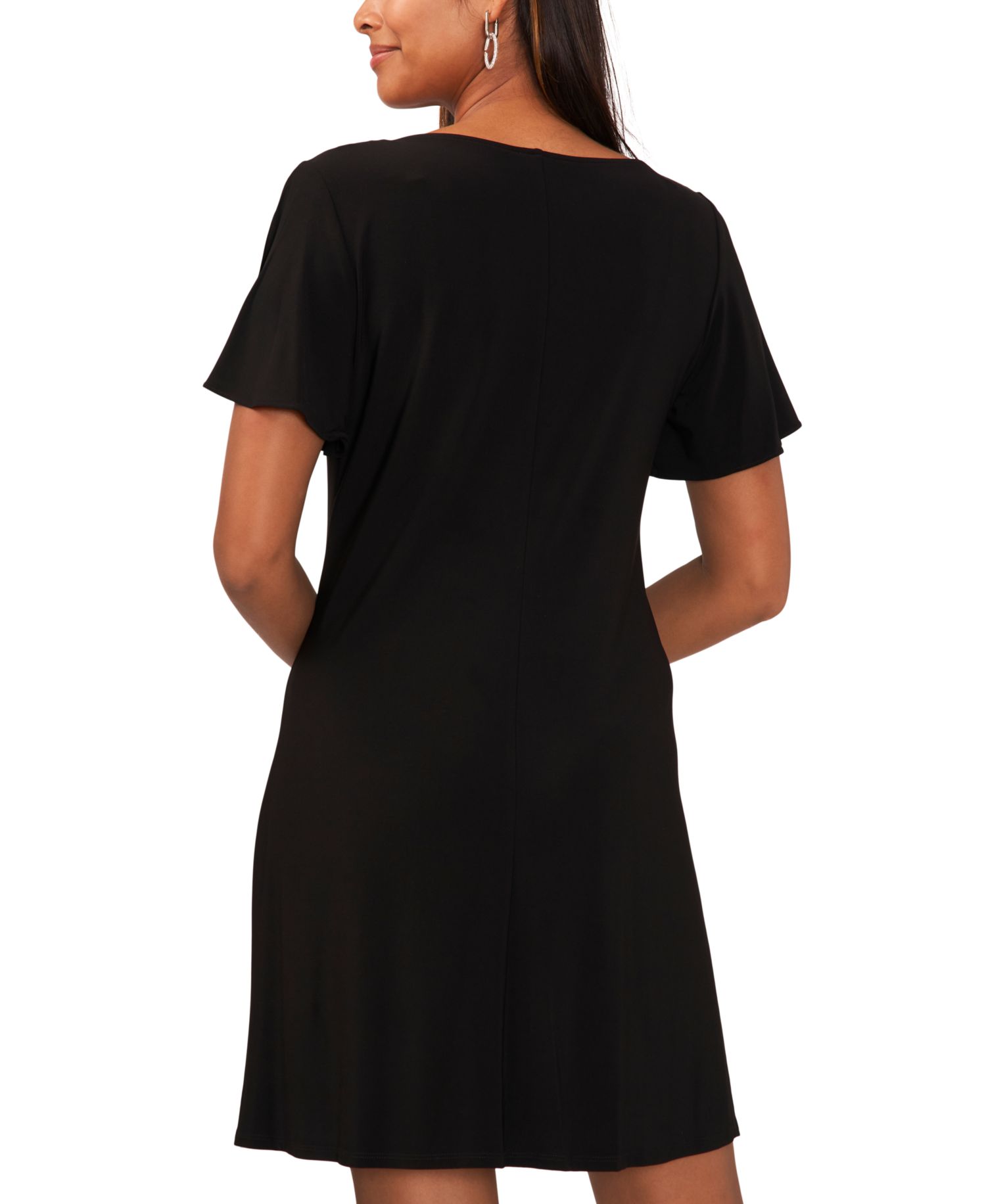 Women's V-Neck Short-Sleeve Embellished-Hem Shift Dress