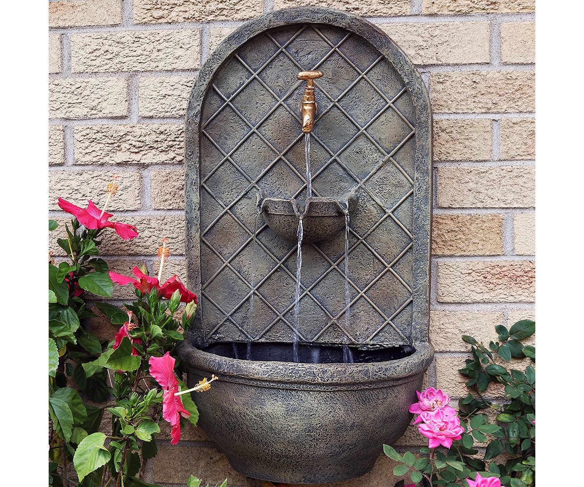 Sunnydaze Decor Messina Outdoor Solar Wall Fountain with Battery - Florentine