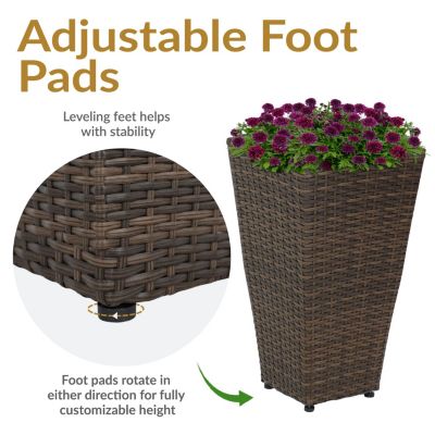 Modern Decorative Standing Square Polyrattan Planter Containers - Brown - 2-Pack