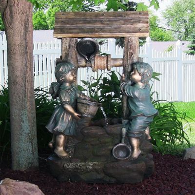 Children at the Well 39-Inch Outdoor Water Fountain - LED Lights - Electric Submersible Pump - Polyresin/Fiberglass