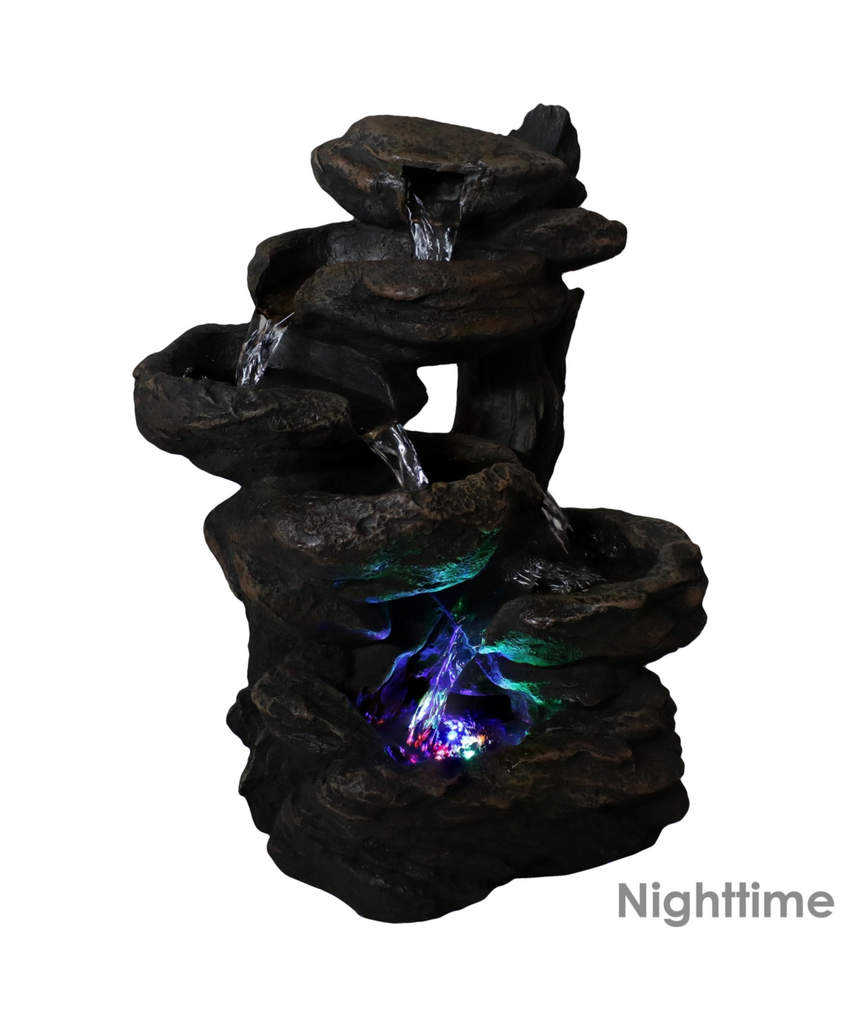 Sunnydaze Decor Staggered Rock Falls Indoor Water Fountain with LEDs -