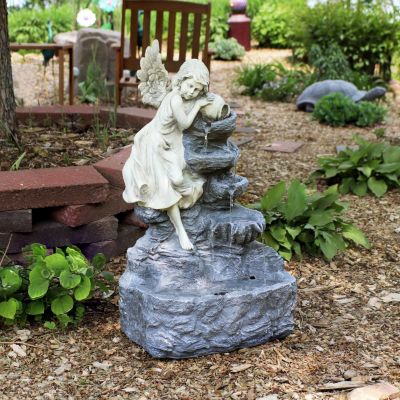 Outdoor Solar Powered Angel Falls Water Fountain with Battery Backup and Submersible Pump - 27"