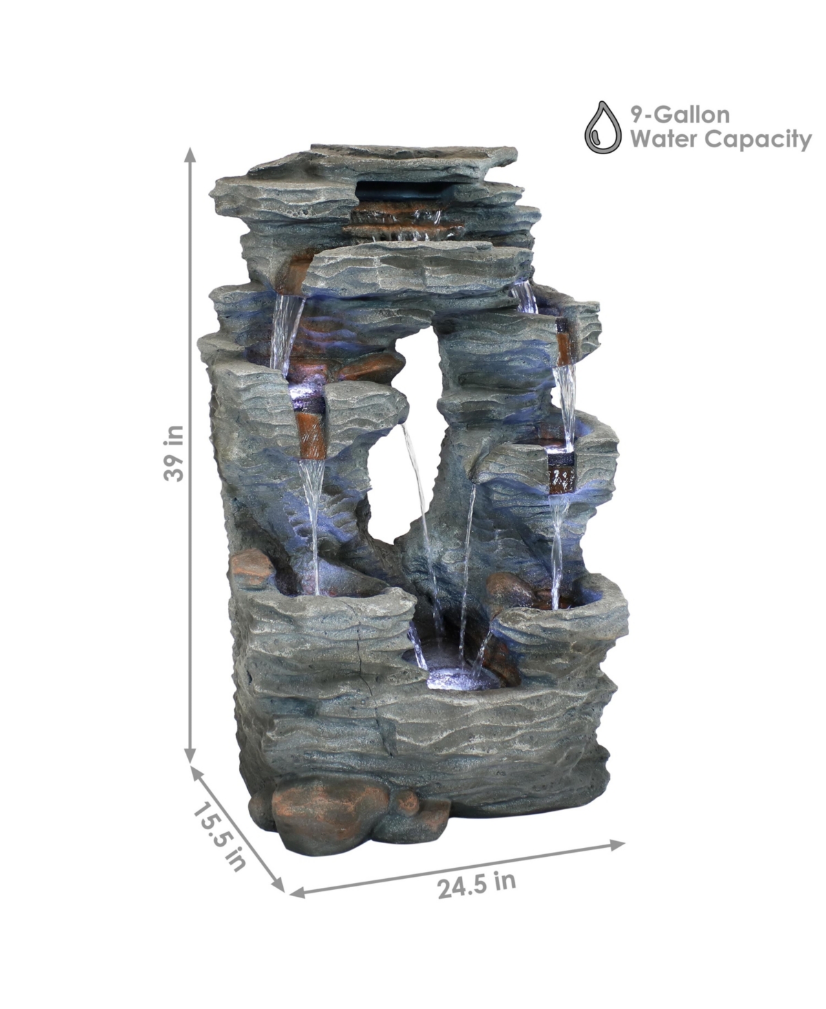 Sunnydaze Decor Dual Cascading Rock Waterfall Fountain with Led Lights -