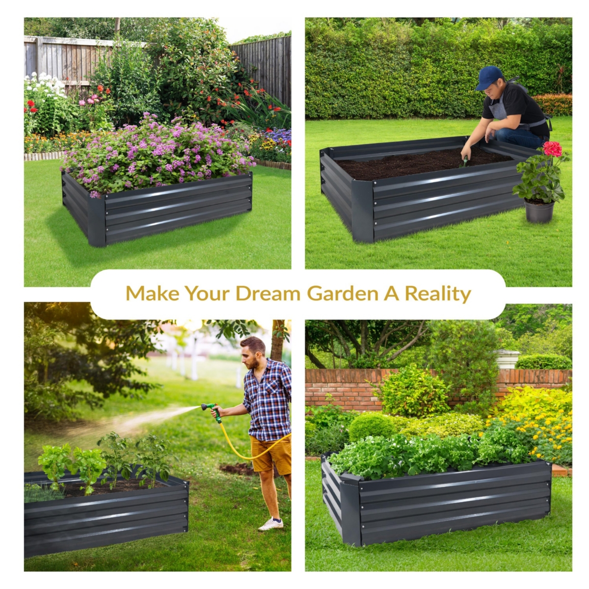 Sunnydaze Decor Galvanized Steel Rectangle Raised Garden Bed - - Dark Gray