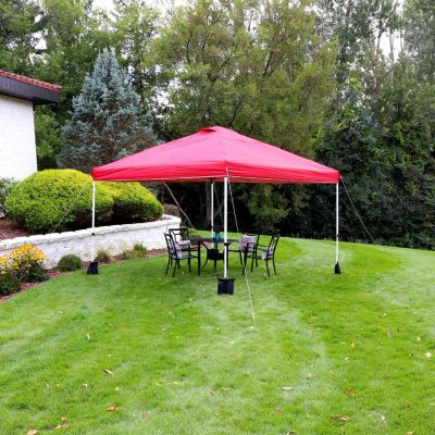 Premium Pop-Up Canopy with Rolling Carry Bag and Sandbags - 12' x 12' - Red