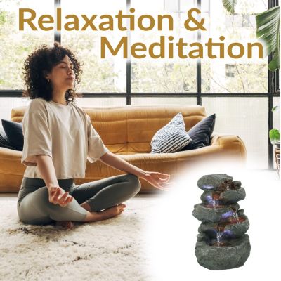 Indoor Home Decorative Relaxing Stacked Rocks Tabletop Water Fountain with LED Lights - 10"