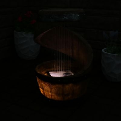 Spiraling Barrel 25-Inch Outdoor Water Fountain with LED Lights - Electric Submersible Pump with Adjustable Flow