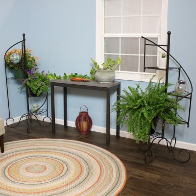 Indoor/Outdoor Iron Metal 4-Tiered Potted Flower Plant Stand with Spiral Staircase Design - 56" - Black - 2pk