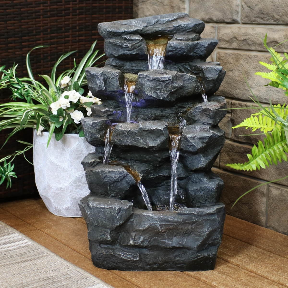 Sunnydaze Decor Polyresin Grotto Falls Water Fountain with Led Lights -