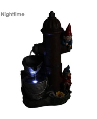 16"H Electric Polyresin Gnomes Climbing Fire Hydrant Outdoor Water Fountain with LED Light