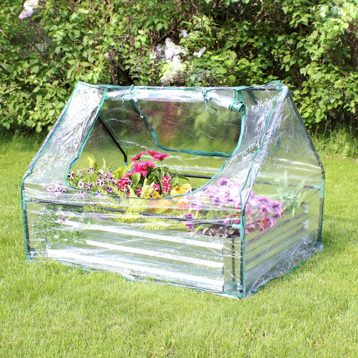 Sunnydaze Decor Galvanized Steel Raised Bed with Greenhouse Kit - x