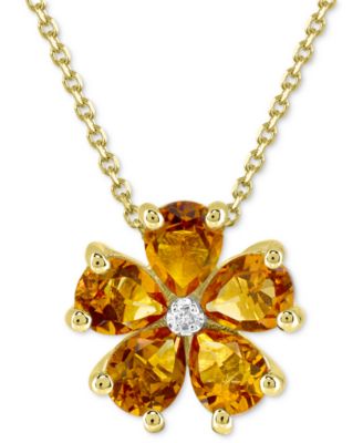 Macy's - Citrine (3-1/4 ct. t.w.) & Diamond Accent Flower 18" Pendant Necklace in 14k Gold-Plated Sterling Silver