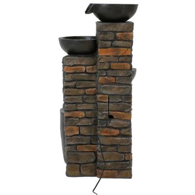 Staggered Bowls 34-Inch Outdoor Water Fountain - LED Lights -Electric Submersible Pump with Adjustable Flow