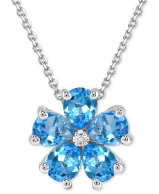 Macy's - Swiss Blue Topaz (4 ct. t.w.) & Diamond Accent Flower 18" Pendant Necklace in 14k Sterling Silver