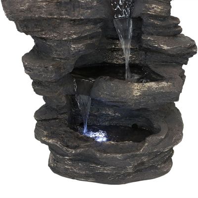 Rock Falls 39-Inch Polystone Outdoor Water Fountain with LED Lights