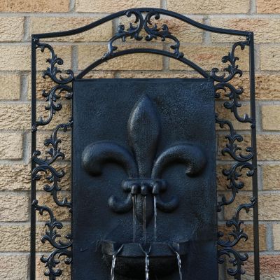 French Lily 33-Inch Polystone Outdoor Solar Wall Fountain - Lead Finish