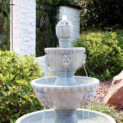 Lion Head 53-Inch 4-Tier Fiberglass Water Fountain - Electric Submersible Pump