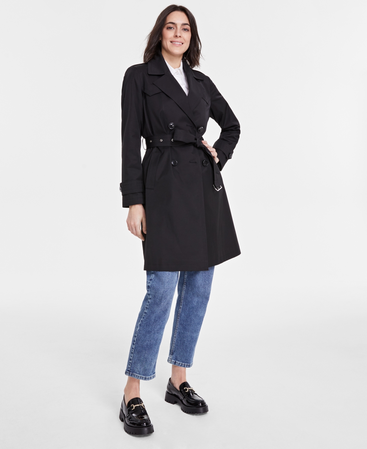 Women's Double-Breasted Belted Trench Coat - Ruby Red