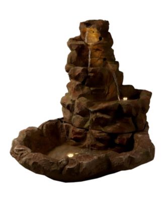 Stone Springs 41-Inch Polyresin Rock Waterfall Fountain with LED Lights - Electric Submersible Pump