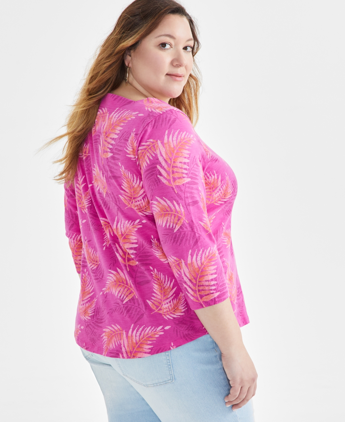 Style & Co Plus Size Printed Cotton Square-Neck Top, Created for Macy's