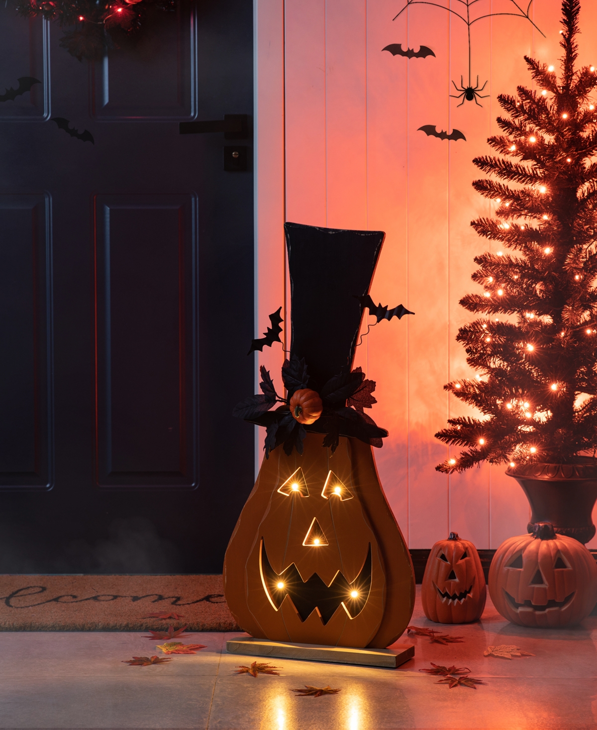 Glitzhome 29.5"h Halloween Lighted Wooden Jack-o-lantern Porch Decor With Floral Timer In Multi