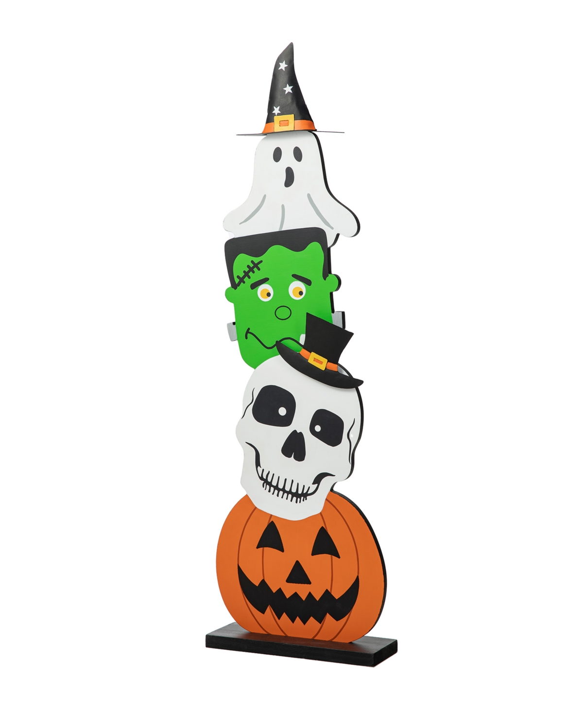 36"H Halloween Wooden Stacked Ghost Frankenstein Skull Pumpkin Porch Decor - Multi