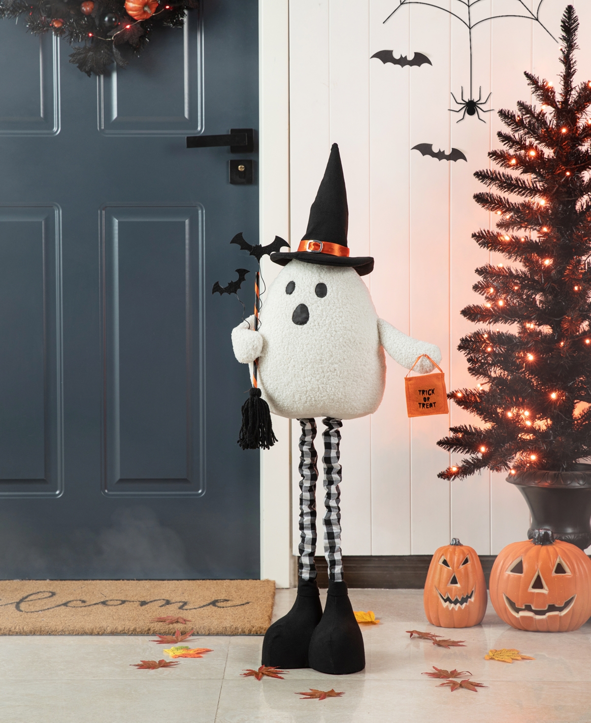 Glitzhome 38"h Lighted Halloween Fabric Ghost Standing Decor, With Telescoping Legs And Timer In Multi