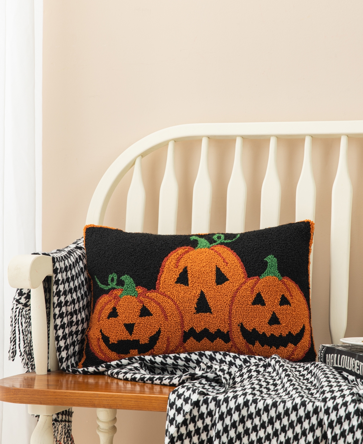 Glitzhome 18"l Hooked Halloween Pumpkins Pillow In Multi