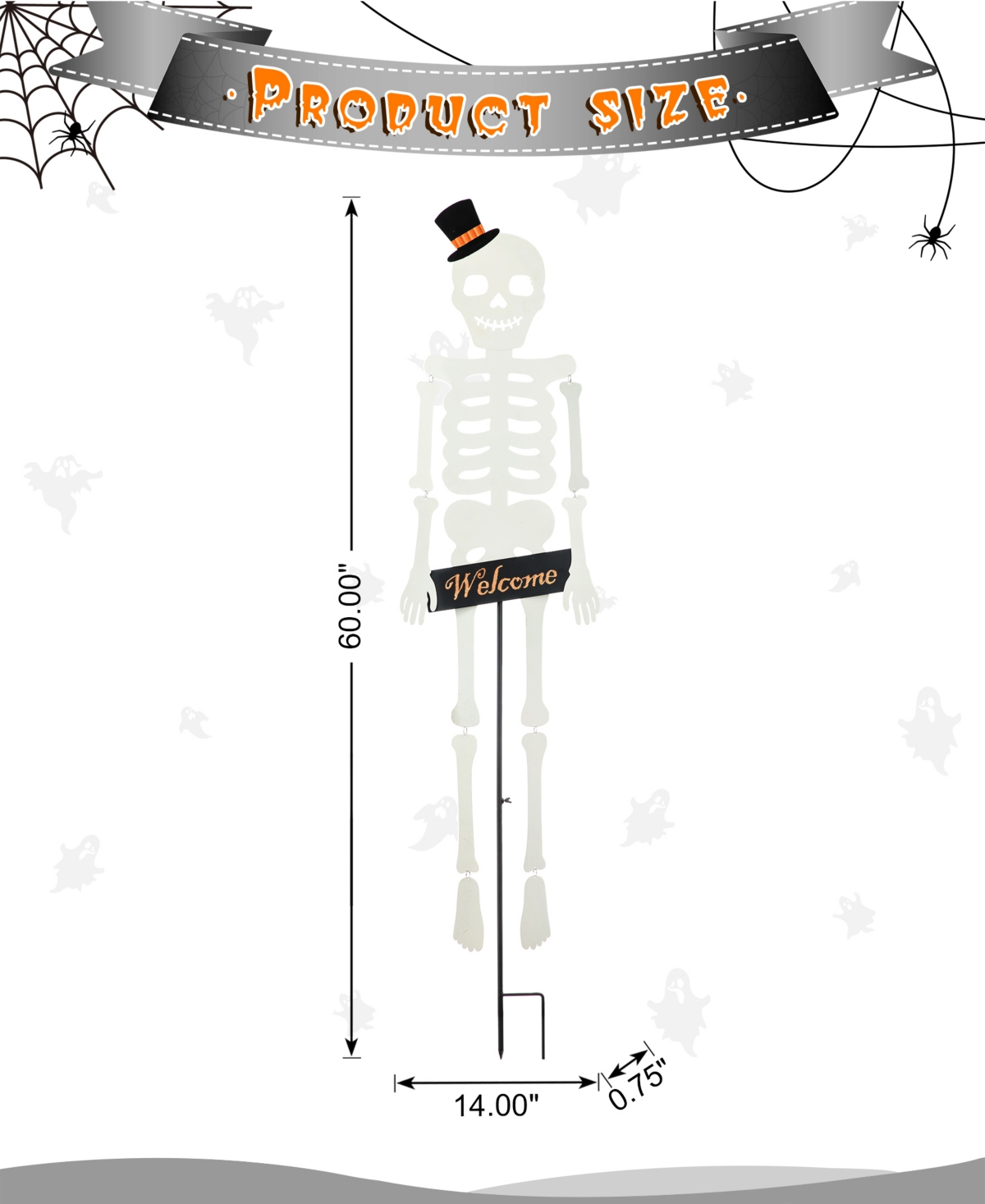 Glitzhome 60"H Halloween "Welcome" Metal Dangling Skeleton Yard Stake